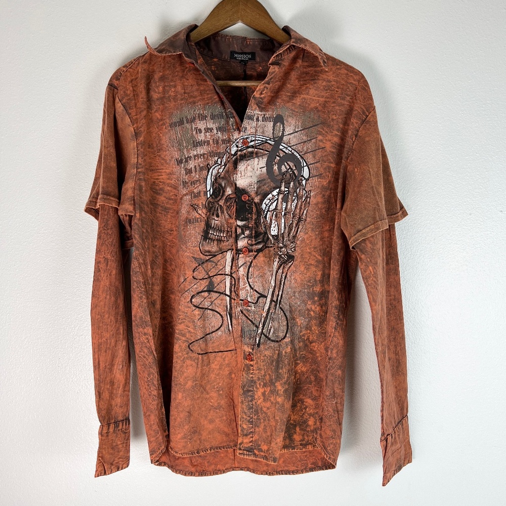 Long Sleeve Orange Skull Logo Shirt Size Meduim